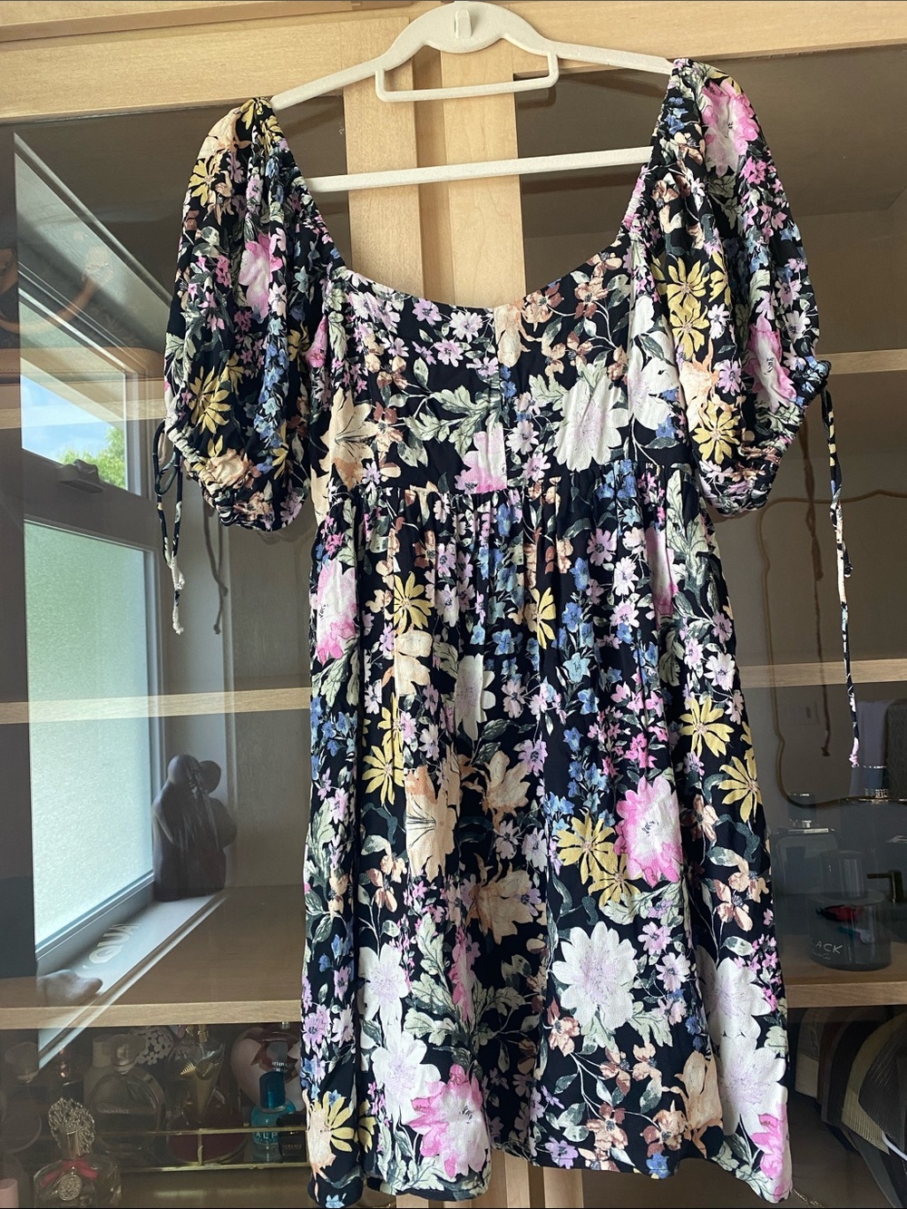 saltwater LUXE Black Floral Puff Sleeve Mini Dress